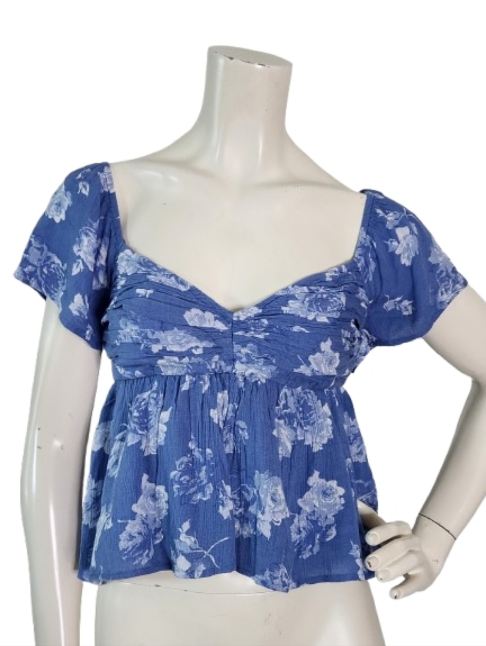 Hollister Crop Top Women's XS Blue Floral
